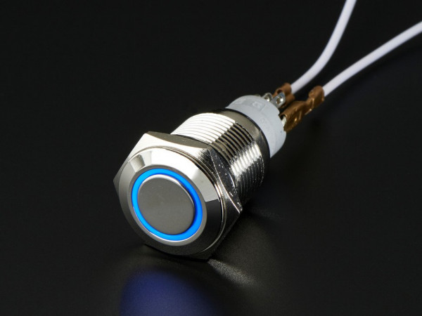 Rugged Metal On/Off Switch with Blue LED Ring - 16mm Blue On/Off