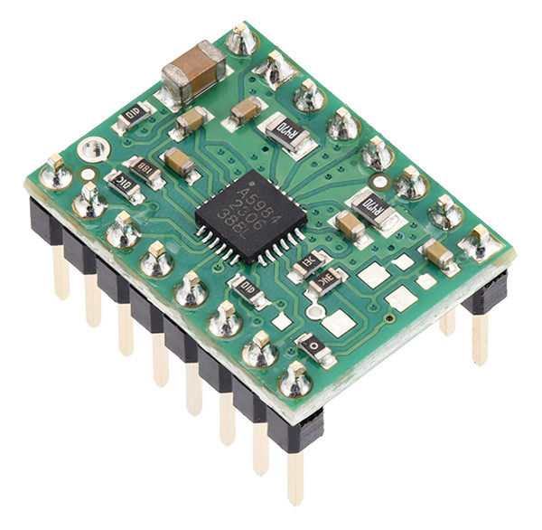 A5984 Stepper Motor Driver Carrier, Fixed 500mA@5V / 330mA@3.3V (Soldered Header Pins)